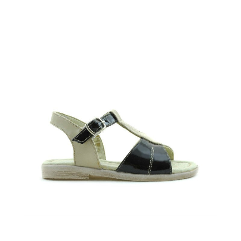 Sandale copii mici 40c lac bej+negru