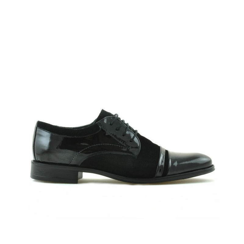 Pantofi eleganti adolescenti 391 velur negru combinat