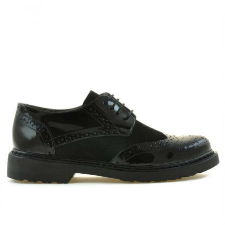 Pantofi casual dama 663 lac negru combinat