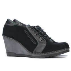 Pantofi casual dama 625 negru velur combinat