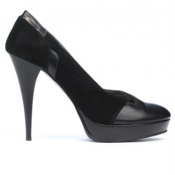 Pantofi eleganti dama 1092 negru antilopa combinat