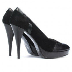 Pantofi eleganti dama 1092 negru antilopa combinat