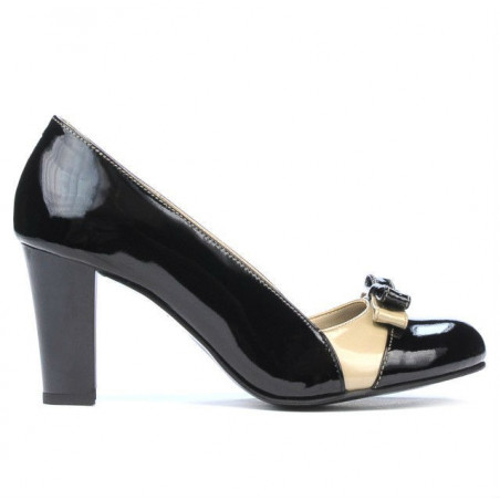 Elegáns női cipő 1227 fekete lakk + bézs