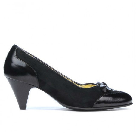Pantofi eleganti dama 1064 lac negru+negru antilopa