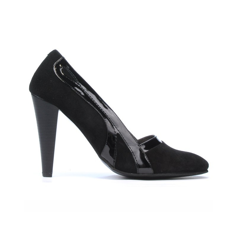 Pantofi eleganti dama 1208 negru antilopa+lac negru