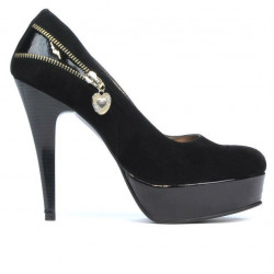 Pantofi eleganti dama 1201 negru antilopa combinat