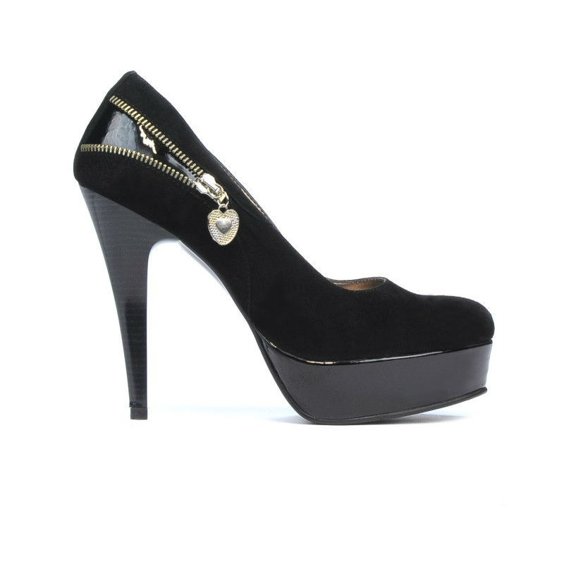 Pantofi eleganti dama 1201 negru antilopa combinat