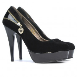 Pantofi eleganti dama 1201 negru antilopa combinat