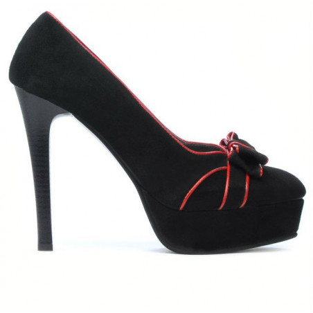 Pantofi eleganti dama 1095 negru antilopa+rosu
