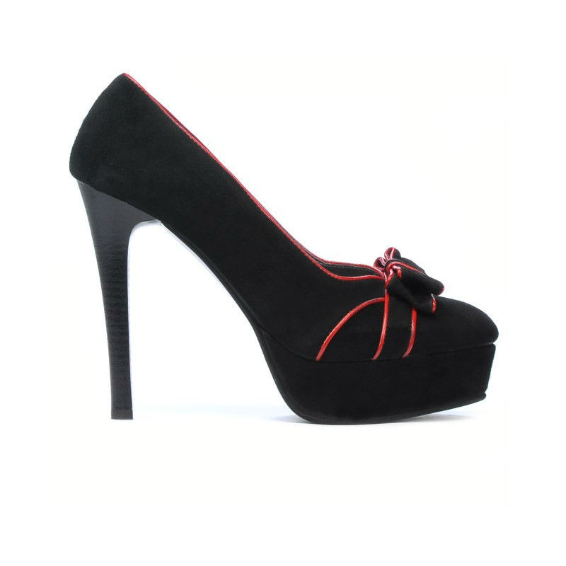 Pantofi eleganti dama 1095 negru antilopa+rosu