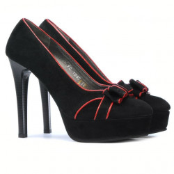 Pantofi eleganti dama 1095 negru antilopa+rosu