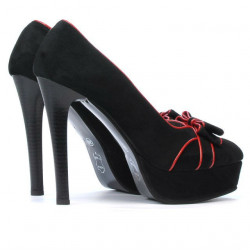 Pantofi eleganti dama 1095 negru antilopa+rosu