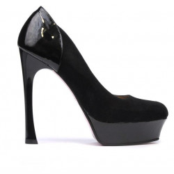 Pantofi eleganti dama 1212 negru antilopa combinat