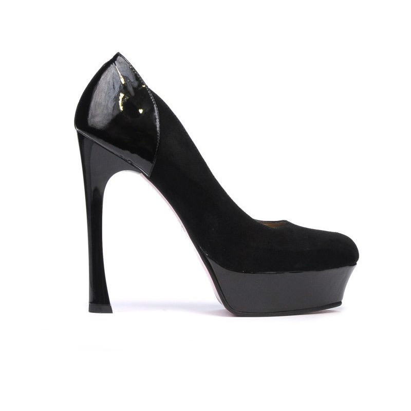 Pantofi eleganti dama 1212 negru antilopa combinat