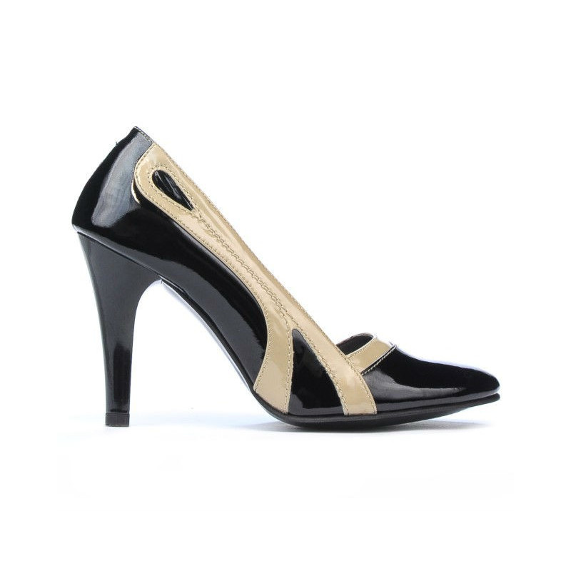 Pantofi eleganti dama 1208 lac negru+bej