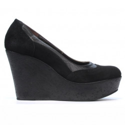 Pantofi casual dama 630 negru velur combinat