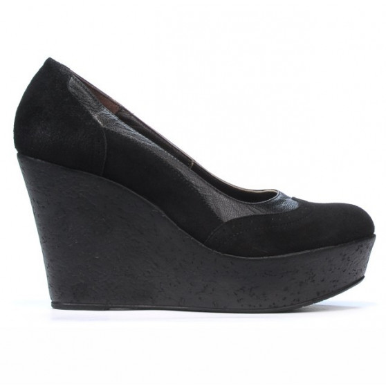 Pantofi casual dama 630 negru velur combinat