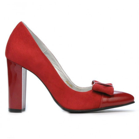 Pantofi eleganti dama 1262 rosu antilopa combinat
