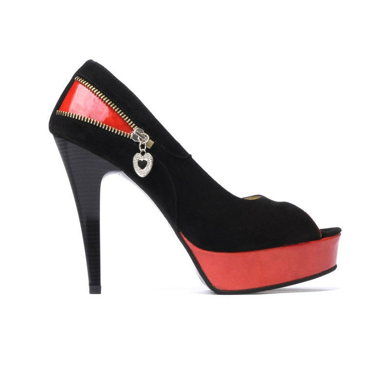 Sandale dama 1202 negru antilopa+rosu