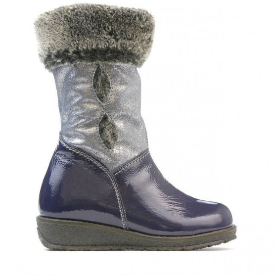 Cizme copii mici 24c lac indigo combinat Cizme copii mici 24c lac indigo combinat