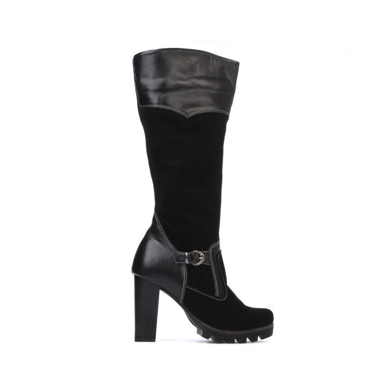 Cizme dama 1140 negru antilopa combinat