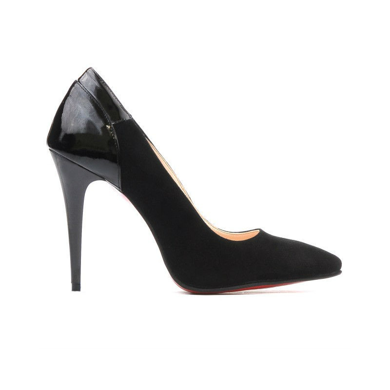 Pantofi eleganti dama 1230 negru antilopa+lac negru