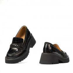 Pantofi casual dama 6041 croco negru combinat