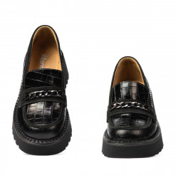 Pantofi casual dama 6041 croco negru combinat