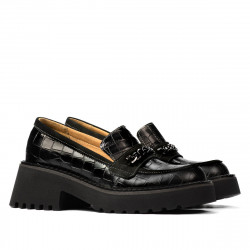 Pantofi casual dama 6041 croco negru combinat