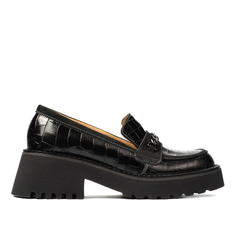 Pantofi casual dama 6041 croco negru combinat