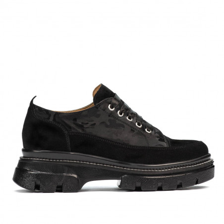 Pantofi casual dama 6043 negru velur combinat