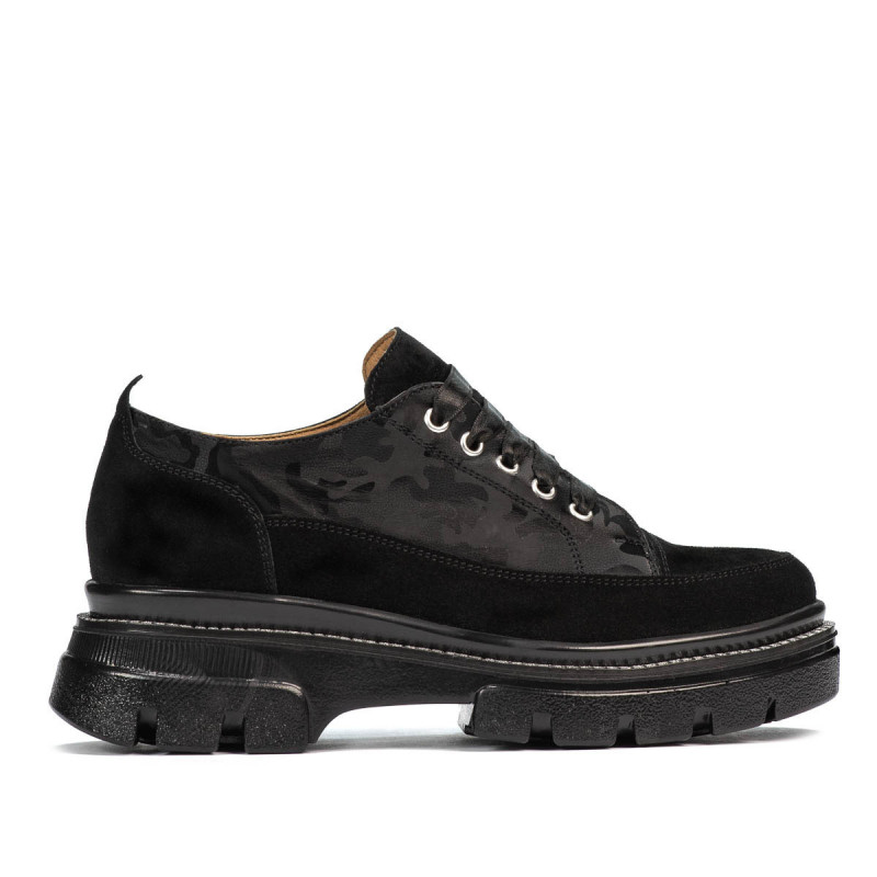 Pantofi casual dama 6043 negru velur combinat
