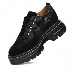 Pantofi casual dama 6043 negru velur combinat