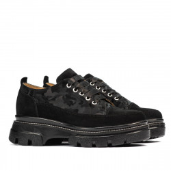 Pantofi casual dama 6043 negru velur combinat