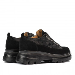Pantofi casual dama 6043 negru velur combinat