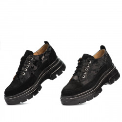 Pantofi casual dama 6043 negru velur combinat