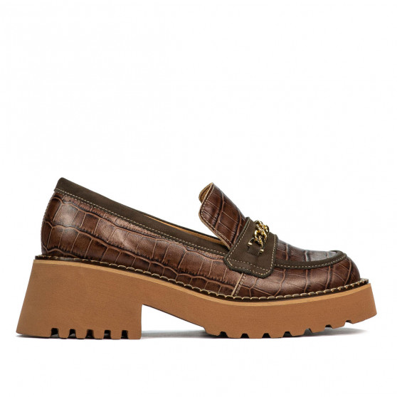 Pantofi casual dama 6041 croco maro combinat Pantofi casual dama 6041 croco maro combinat