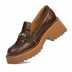 Pantofi casual dama 6041 croco maro combinat