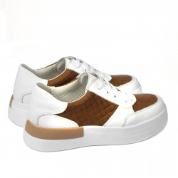 Pantofi sport dama 6059 alb+camel