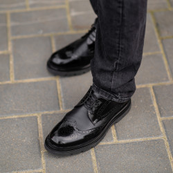 Pantofi eleganti barbati 972 negru florantic combinat