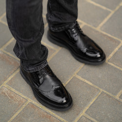 Pantofi eleganti barbati 972 negru florantic combinat