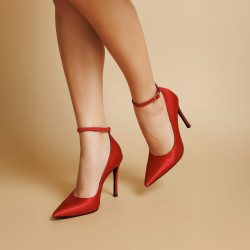 Pantofi eleganti dama 1311 satin rosu