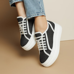 Pantofi sport dama 6089 jeans negru combinat lifestyle