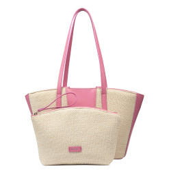 Női strandtáska 044g 01 barbie rózsaszín+raffia