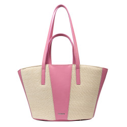 Női strandtáska 044g 01 barbie rózsaszín+raffia