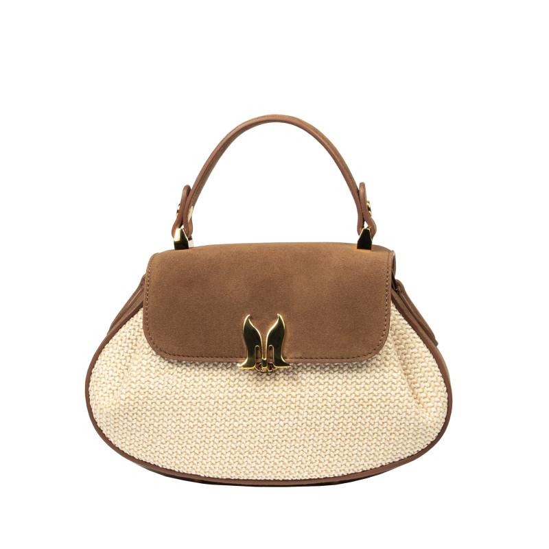 Női kézitáska 042g barna velúr+raffia