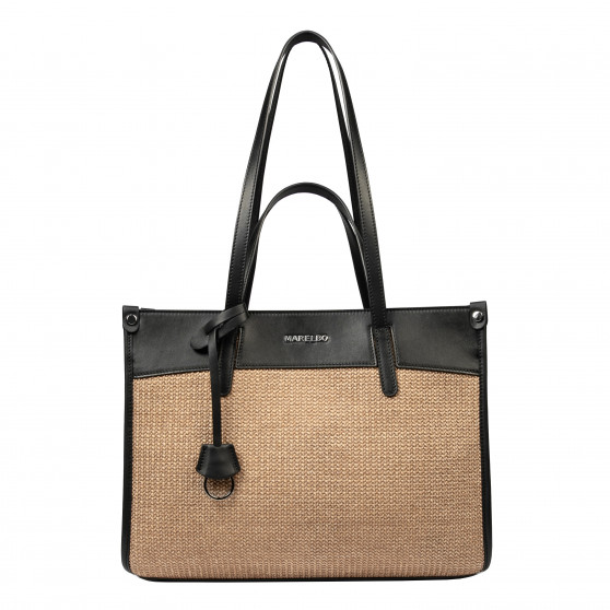 Női strandtáska 045g 01 fekete napa+karamell raffia Női strandtáska 045g 01 fekete napa+karamell raffia