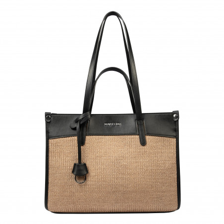 Női strandtáska 045g 01 fekete napa+karamell raffia