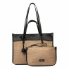 Női strandtáska 045g 01 fekete napa+karamell raffia