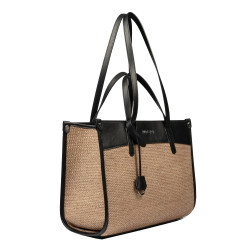 Női strandtáska 045g 01 fekete napa+karamell raffia